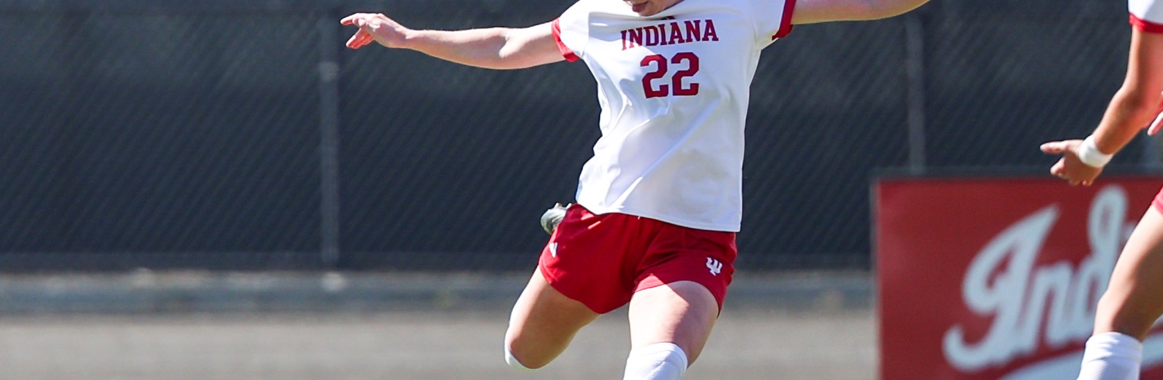 BLOOMINGTON, IN - October 13, 2024 - defender Piper Coffield #22 of the Indiana Hoosiers during the game between the Wisconsin Badgers and the Indiana Hoosiers at Bill Armstrong Stadium in Bloomington, IN. Photo By Levi Jones/Indiana Athletics