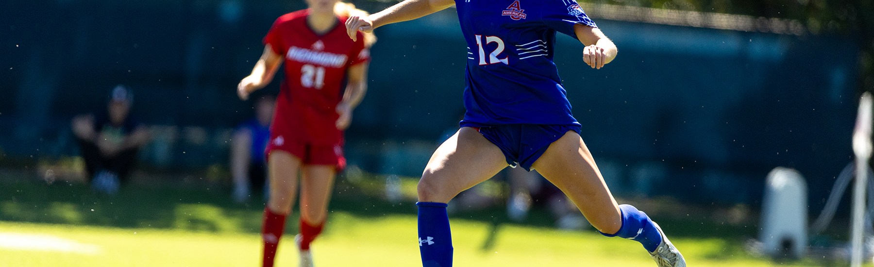 Bella Vozar, a sophomore defender for American University and a graduate of Thomas Jefferson High School and the Riverhounds Academy, is the newest player committed to the Riveters for their debut season in 2025. (Photo courtesy of American University Athletics)
