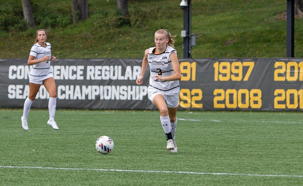 Towson defender and Riverhounds Academy alum Sydney Lindeman will be a part of the Riveters' inaugural team in 2025. (Photo courtesy of Towson Athletics)