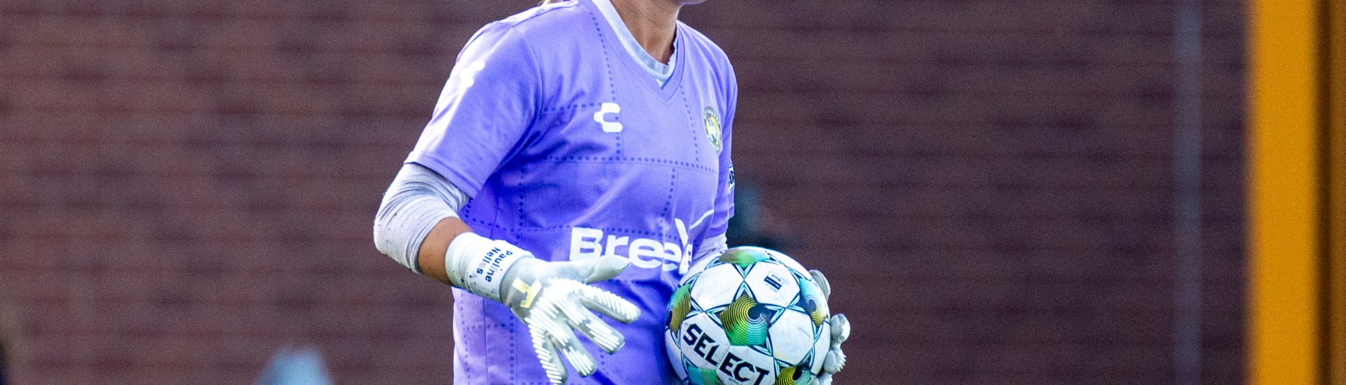 Pittsburgh Riveters goalkeeper Pauline Nelles holds the ball against the Cleveland Force on May 16, 2025 at Highmark Stadium. (Photo: Chris Cowger/Riveters SC)