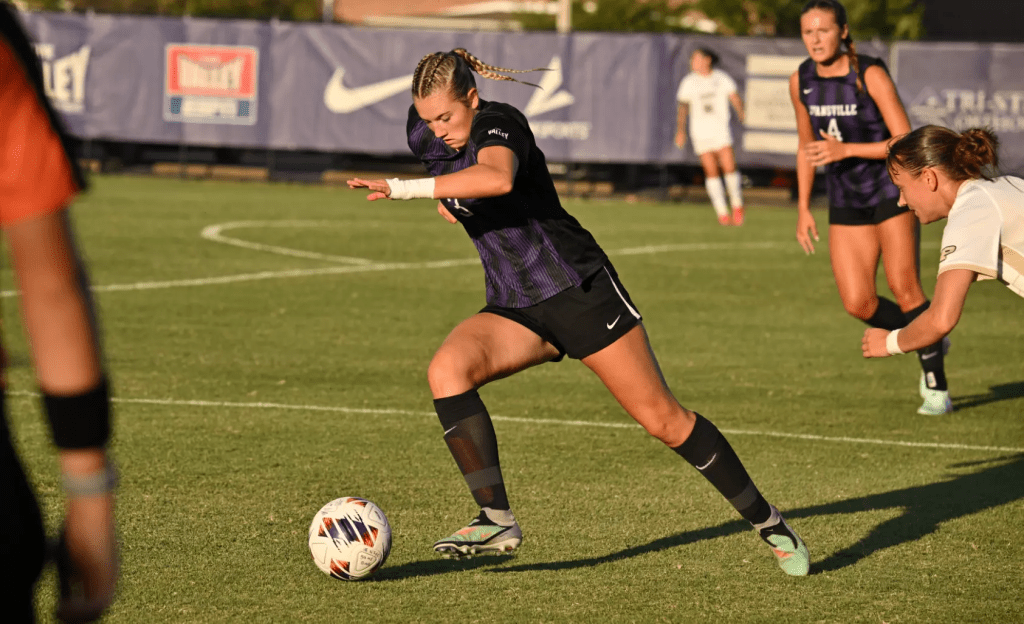 University of Evansville defender Brielle LaBerge, a Third Team All-Missouri Valley Conference selection, is set to join the Pittsburgh Riveters for 2026. (Photo: Evansville Athletics)