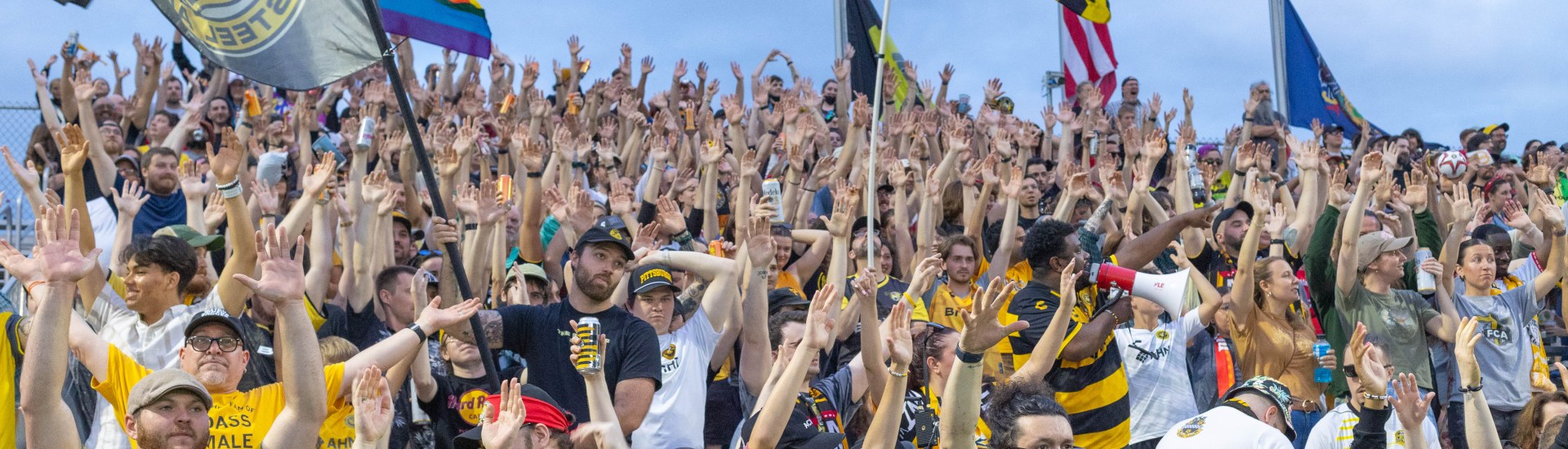 Fans cheer from the Paul Child Stand at the first-ever Pittsburgh Riveters match on May 16, 2025 at Highmark Stadium in Pittsburgh. (Photo: John Sykes/Riveters SC)
