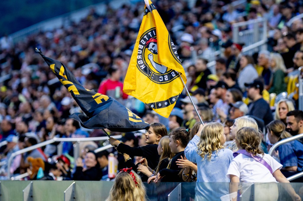 Fans cheer on the Pittsburgh Riveters in the team's season opener against FC Buffalo on May 16, 2026 at F.N.B. Stadium in Pittsburgh. (Photo: Chris Cowger/Riverhounds SC)