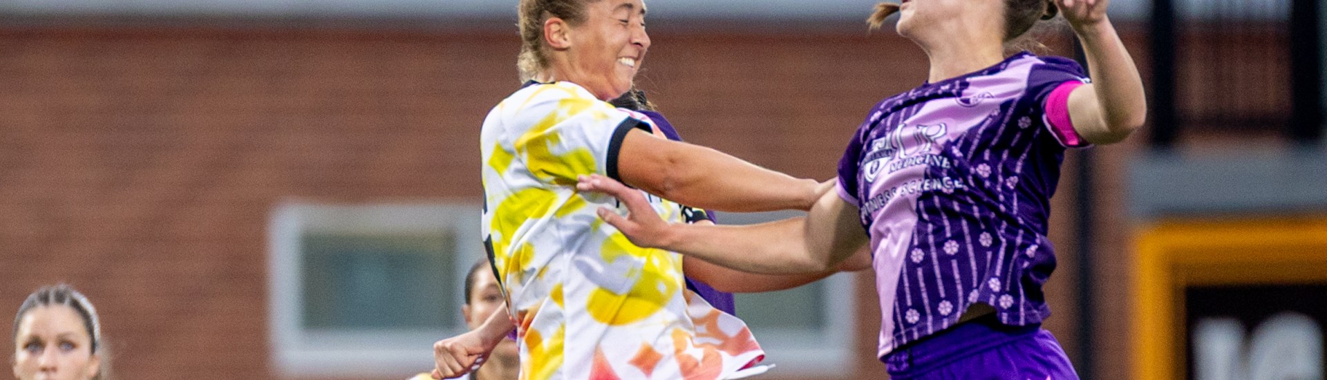 Shannon Studer wins a header in the Pittsburgh Riveters' match against Flower City 1872 on May 23, 2026 at F.N.B. Stadium in Pittsburgh. (Photo: Chris Cowger/Riveters SC)