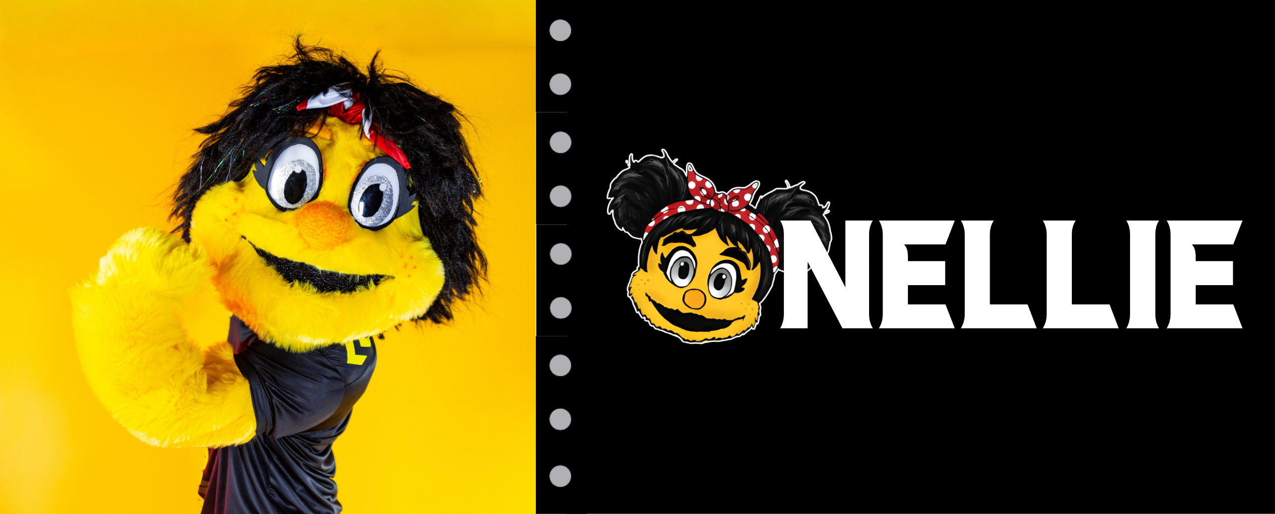 Nellie, the Pittsburgh Riveters mascot, smiles in her red bandanna
