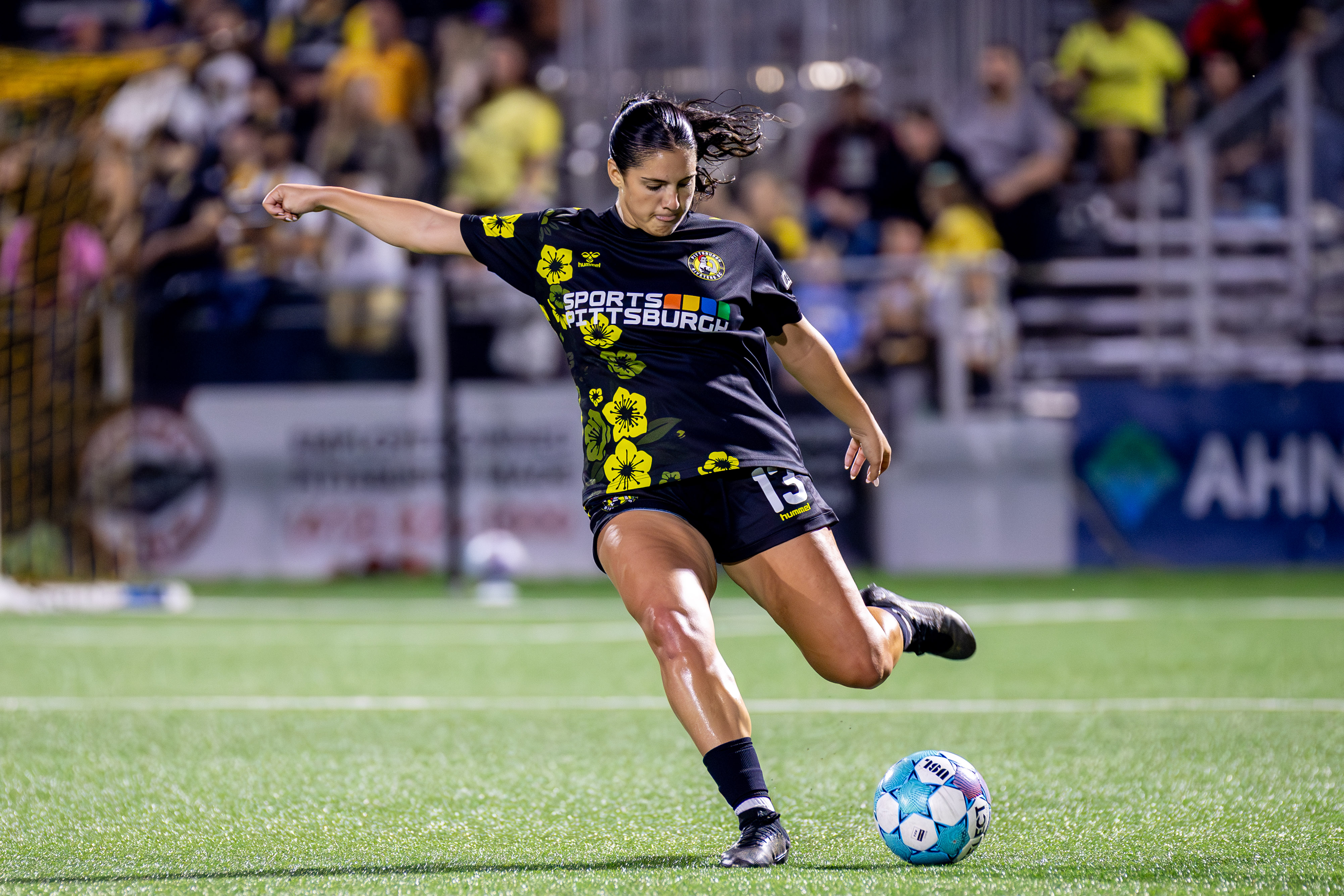 Gabby Lamparty clears the ball in the Pittsburgh Riveters season opener against FC Buffalo on May 16, 2026 at F.N.B. Stadium in Pittsburgh. (Photo: Chris Cowger/Riveters SC)